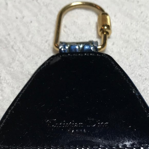 Christian Dior Croc Embossed Keychain / Key Ring - Navy Blue & Iridescent Colors - Picture 7 of 13